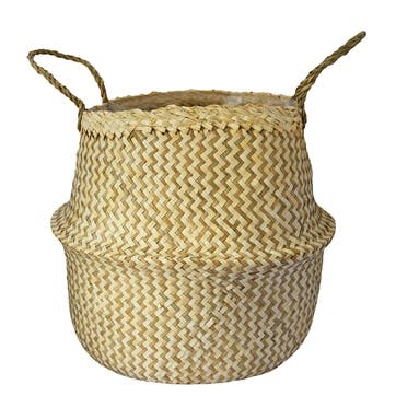 Seagrass Chevron, Lined Basket Small, White