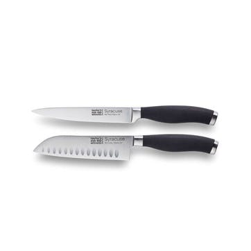 Syracuse Soft Grip Set of 2 Knives 13cm Santoku & All Purpose Knife, Black