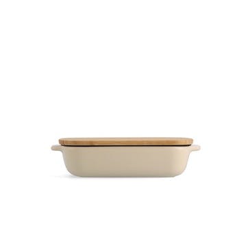 Stoneware Dish with Bamboo Lid 20cm, Almond Cream