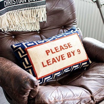 Please Leave By 9 Cushion 30cm x 50cm, White/Red