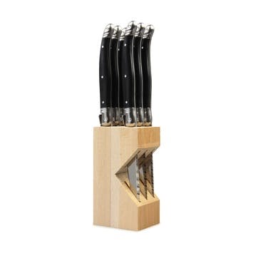 Steak Knives In Wooden Block, Black, 6 Piece