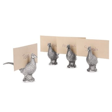 Pheasant Place Card Holder Set Of Four; Silver Finish