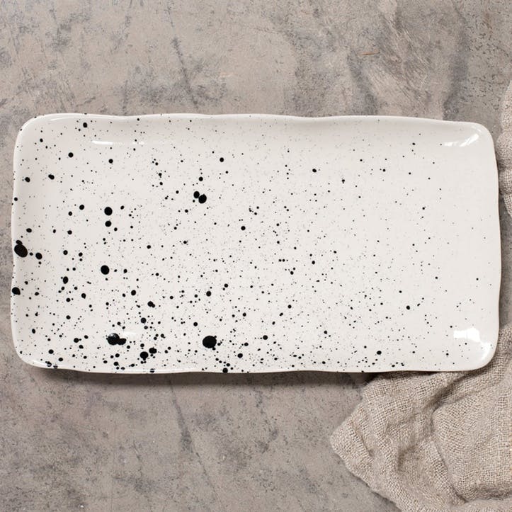 Ama Splatter Small Rectangular Platter, White/Black