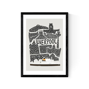 Fox and Velvet Liverpool Cityscape Framed Print 63 x 45cm, Black