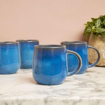 Reactive Glaze Set of 4 Mugs 340ml, Blue