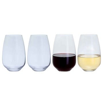 Cheers Set of 4 Stemless Wine Glasses 450ml, Clear