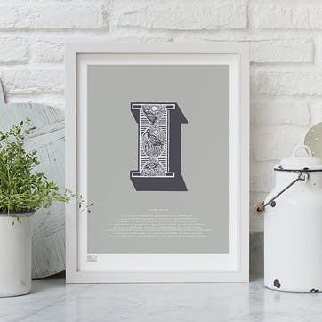 Illustrated Letter I Screen Print, 30cm x 40cm, Putty