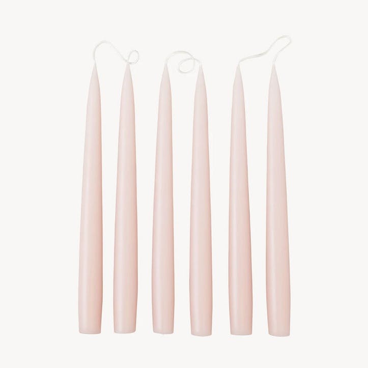 Set of 6 Tapered Dinner Candles H25cm, Powder Pink