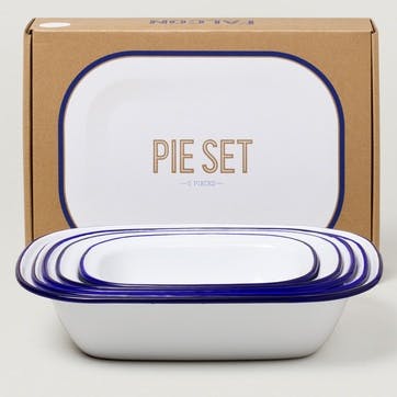 Pie Set, White with Blue Rim