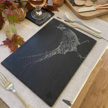 Pheasant Set of 2 Slate Place Mats  H22 x W30cm, Black