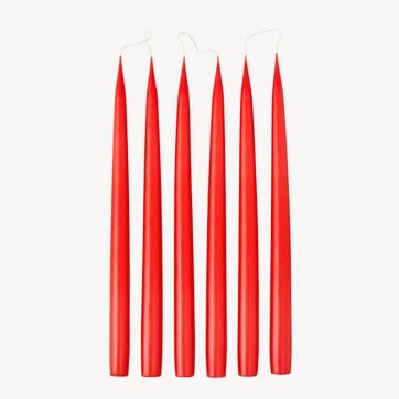 Set of 6 Tapered Dinner Candles H35cm, Ruby Red
