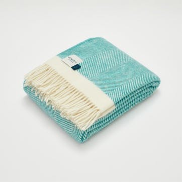 Blanket, 130 x 250cm, Atlantic Blankets, Herringbone, turquoise/cream wool