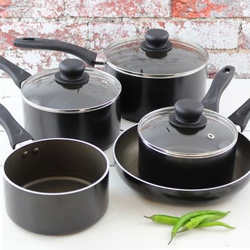 Radiant Non-Stick 5 Piece Saucepan Set, Black