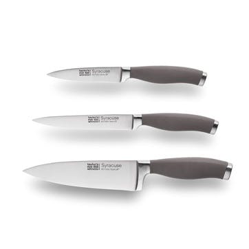 Syracuse Soft Grip 3 Piece Paring, All Purpose & 15cm Chef's Knife Set, Grey
