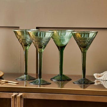 Mila Set of 4 Cocktail Glasses, Dark Emerald