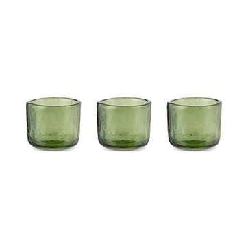 Irda Set of 3 Small Glass Tealights, Dark Emerald