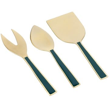 Cheese Knife Set, 3 pieces , Green/Gold