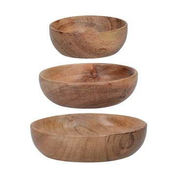 Set of 3 wooden bowls, small/medium/large, Kitchen Craft, Natural Collection, accacia wood