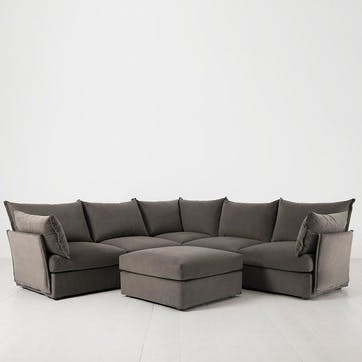 Model 06 Velvet Corner Sofa With Chaise, Elephant