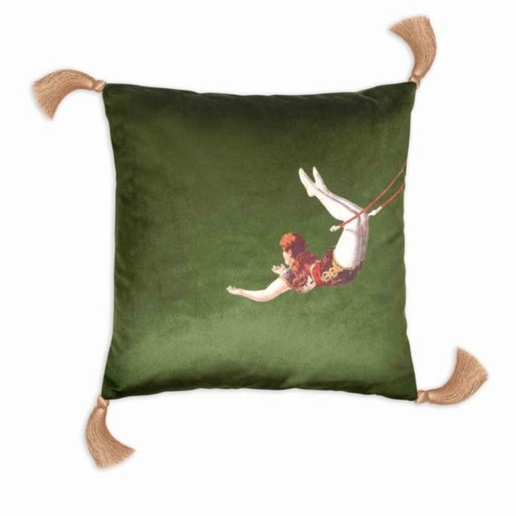 Trapeze Girl Velvet Cushion, Meadow Green