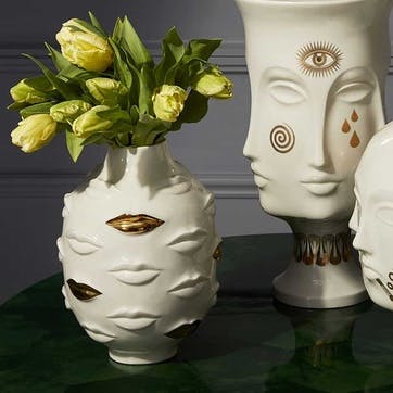 Gilded, Muse Gala Round Vase, White, H25 x D15cm