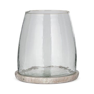 Sikkim Marble And Recycled Glass Lantern H22cm, Clear