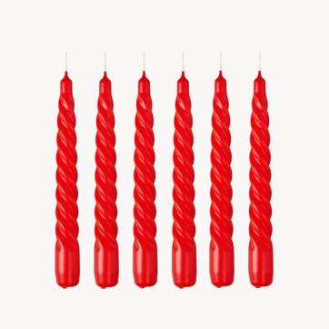 Twist Set of 6 Dinner Candles H20cm, Hot Red