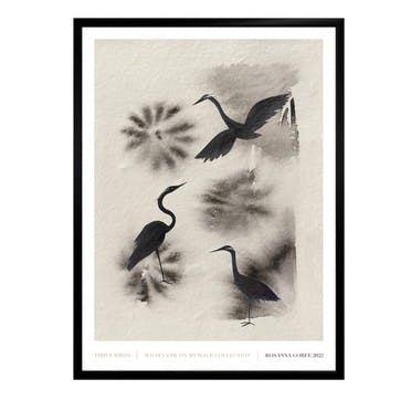 Three Birds Recyled Paper Print A3, Grey