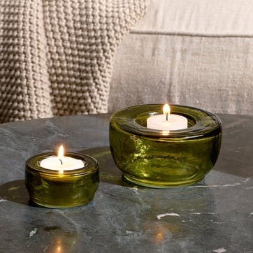 Sakha Set of 2 Recycled Glass Tealight Holders D6.5cm, Green