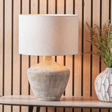 Manaia Textured Table Lamp With Linen Drum Shade H35cm, White Wash