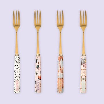 Mixed Print Set of 4 Pastry Forks, Multi