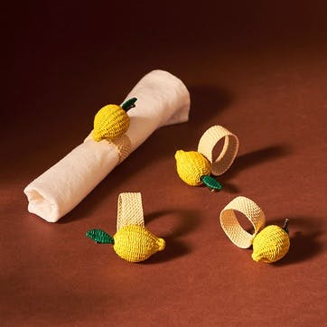 Narino Set of 4 Lemon Woven Napkin Rings, Yellow