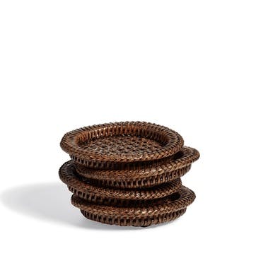 Rattan Set of 4 Coasters D13cm, Antique Brown