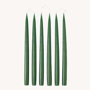 Set of 6 Tapered Dinner Candles H35cm, Pine Green