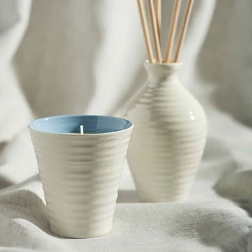 Clarity Ceramic Candle , White,Blue