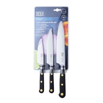 Oxford Set of 3 Assorted Knife Set, Brass Rivet