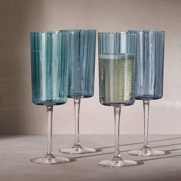 Gems Set of 4 Champagne Flutes 210ml, Sapphire