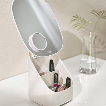 Viva Pedestal mirror with cosmetic organiser, Shell