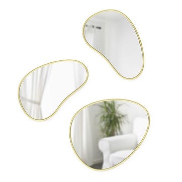 Hubba Set of 3 Mirrors, Brass