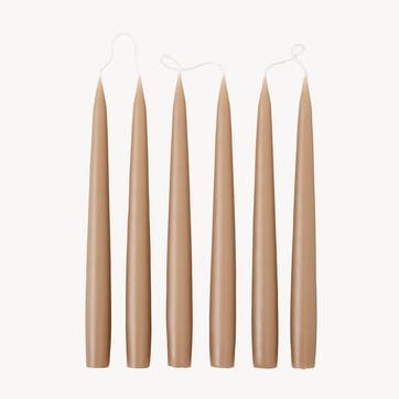 Set of 6 Tapered Dinner Candles H25cm, Cappuccino