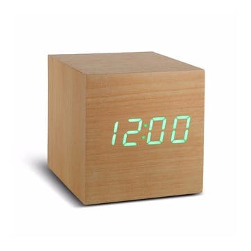 Cube Click Clock Beech/ Green LED, 6.8cm