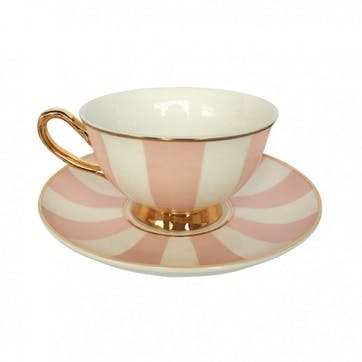 Stripy Tea Cup & Saucer, Pink, Gift Boxed