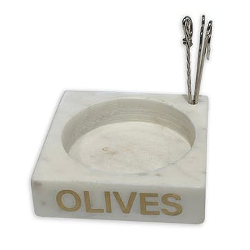 Olive Set of 4 Picks and Holder L12.5x W12.5 x H3.5cm, White
