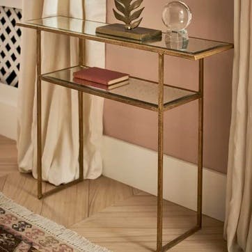 Merle Console Table, Antiqued Glass