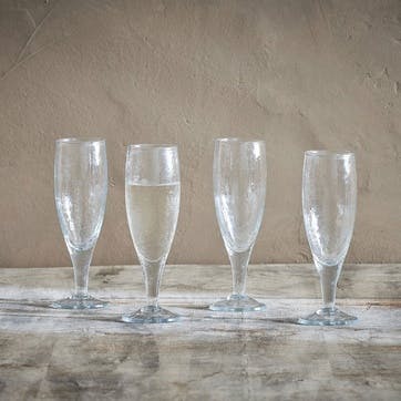 Yala, Hammered Champagne Glass, Set of 4, Clear