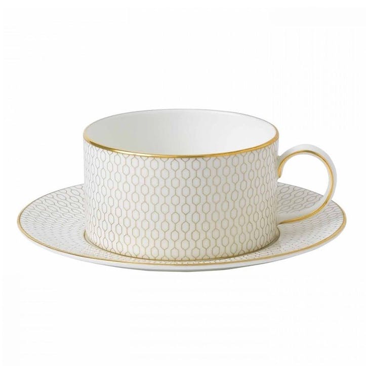 Gio Gold Teacup & Saucer, Gold/White