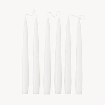 Set of 6 Tapered Dinner Candles H25cm, White