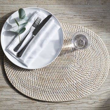 Whitewashed Oval Rattan Placemat