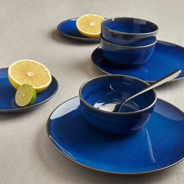 Reactive Glaze 12 Piece Dinner Set, Blue