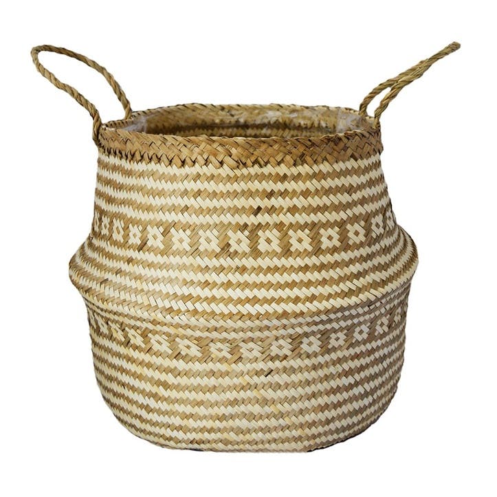 Seagrass Tribal, Lined Basket Medium, White